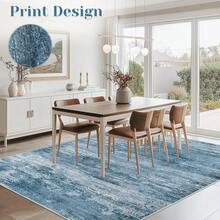 8 X 10 Inch Washable Living Room Rug: Large Soft Abstract Neutral Non-Slip Low Pile Rug, Modern Rug For Bedroom, Kitchen, Nursery, Office, Indoor Dining Room - Blue - View 2