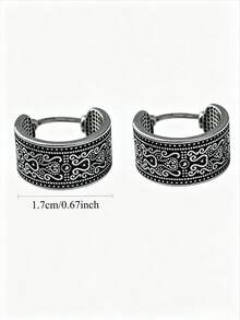 YUNCHUN 1 Pasang Anting Ukir Bohemian Perak, Aksesori Elegan Vintage Cocok Untuk Perjalanan Sehari-hari Dan Pakaian Liburan, Modis Dan Serbaguna - Perak - View 6