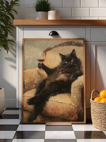 1pc Black Cat Wine Wall Art, Funny Cat Martini Poster,Cat On Green Sofa Picture For Bar Cart,Ideal Gift,Suitable For Bedroom,Living Room,Office,Wall Arts,Wall Decor,Home Decor,Room Decor,Canvas Wall Art,Posters, Wall Art With Frame, Optional Frame ﻿ - 1PCS - View 4
