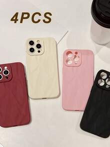 4件組極簡風百褶純色鏡頭保護貼，3件組個性化手機殼，適用 16 Pro Max、15/14 Plus/13/12/11 保護殼 - 彩色 - 查看 5