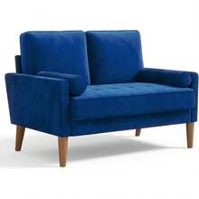 Genérico Sofá Loveseat Sillón 2 Plazas Modern Sofá Pequeño Terciopelo Sofá loveseat Moderno 121cm (Terciopelo, Gris) - azul - Ver 10