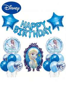 Juego de decoración de cumpleaños de lujo de 38 piezas, globos de papel de aluminio con forma de Anna y Olaf, globos con lazo de lunares, pancarta de feliz cumpleaños, ramo de globos de látex en colores azul y blanco de ensueño - Multicolor - Ver 13