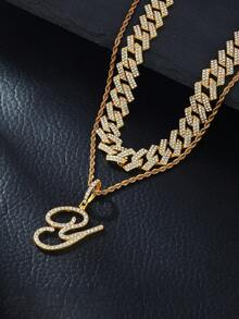 Fashion Minimalist Cursive Initial Pendant A-Z Necklace Layered Chain Twisted Chain Punk Rock Rapper Hip Hop Chain, Birthday Gift For Friends And Besties, Party Gift - Hip Hop Letter Necklace - View 16