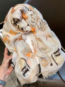 1pc New Sweet Heart Tassel Scarf For Women, Thin Spring/Summer Sun Protection Shawl For Travel, Beach, Air-Conditioned Room - Beige - View 5