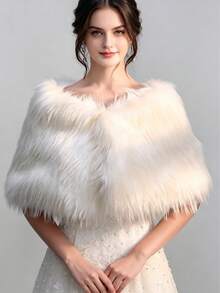Fashionable Elegant Wedding Faux Fur Shawl Bolero - White - View 1