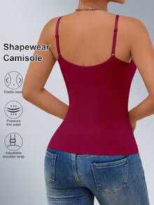 Women's Tummy Control Camisole Tank Top, Slimming Waist, Sleeveless Body Shaping Top - Burgundy - View 3