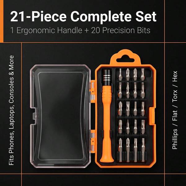 21-In-1 Multi-Function Screwdriver Set, Multi-Purpose Household Phone Computer Professional Repair Disassembly Tool Kit, Precision Socket Plum/Cross/Flat Screwdriver Bits Small Screwdriver