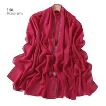 1 Piece Solid Color Rhinestone Chiffon Hijab, Elegant Faux Rhinestone Headscarf, Sunscreen Shawl For Women, Ideal For Dresses. - 亮橙色 - 查看 1