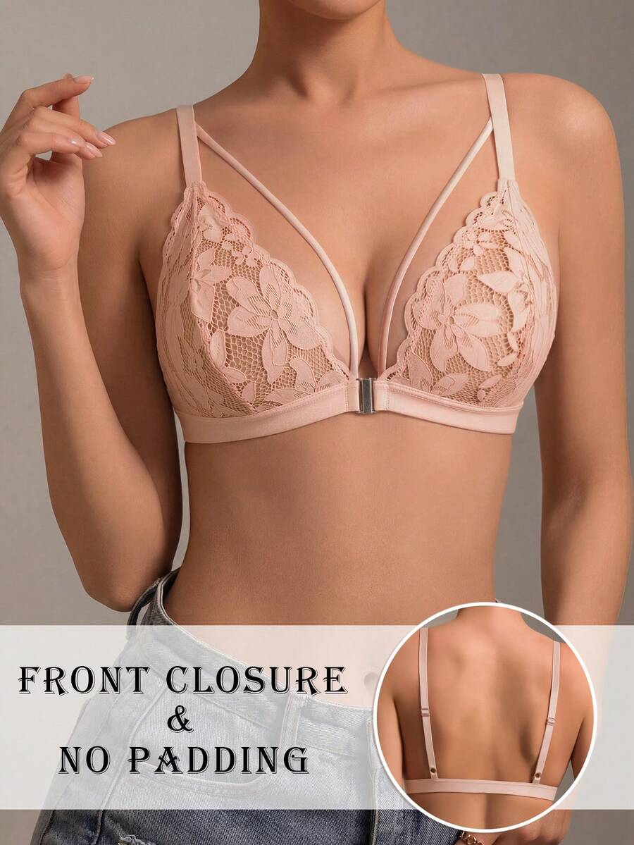 1pc Wireless Lace Front Closure Bra For Women