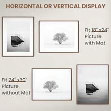 24x30 Picture Frame, Natural Solid Oak Wood, Displays 18x24 With Mat Or 24x30 Without Mat, Tempered Real Glass, Rounded Corner Wooden Photo Frames For Wall Mounting - Walnut Finish - View 2