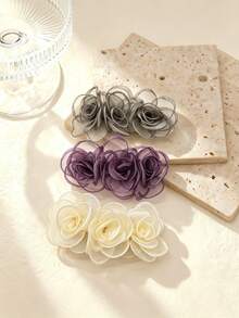 3PCs Hawaiian White Flower Hair Clips For Women, Cute Floral Hair Accessories, Suitable For Beach And Daily Wear,Claw Clips - Multicolor - View 8