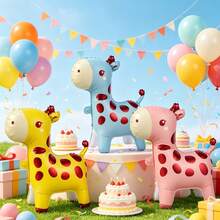 3pcs/Set Standing Giraffe Foil Balloon, 3 Colors Cute Animal Aluminum Mylar Balloon, Kids Birthday Baby Shower Party Decorations Photo Prop - Giraffe - View 2