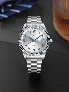 RICECGO Men's Stainless Steel Band Quartz Watch, Minimalist Business Style, Perfect Gift For Any Occasion - Silver - View 12