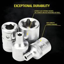 34件組梅花套筒與E型星形套筒組 1/4" 3/8" 1/2" 批頭介面公/母頭 E型梅花防盜螺絲批頭手工具 - 藍色工具套裝 - 查看 4