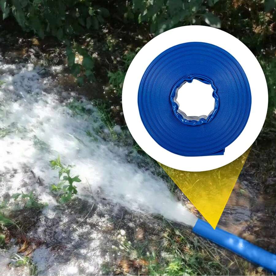 VEVOR Manguera de Descarga de 76 mm x 32 m Manguera Plana de Tela de PVC Manguera de Drenaje Resistente con Abrazaderas Resistente a la Intemperie para Piscina y Transferencia de Agua, Azul - 3"x100" - Ver 1
