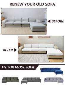 1pc Solid Color High Elasticity Removable Machine Washable Sofa Seat Cushion Cover, Suitable For Living Room Polyester Sofa Seat Cushion Cover And Backrest Cover - White - View 10