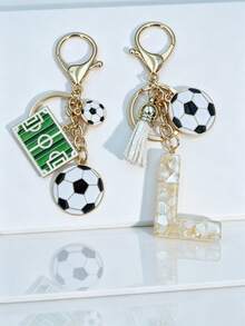 2 piezas Colgante de llavero personalizado con letra de fútbol - Blanco - Ver 20