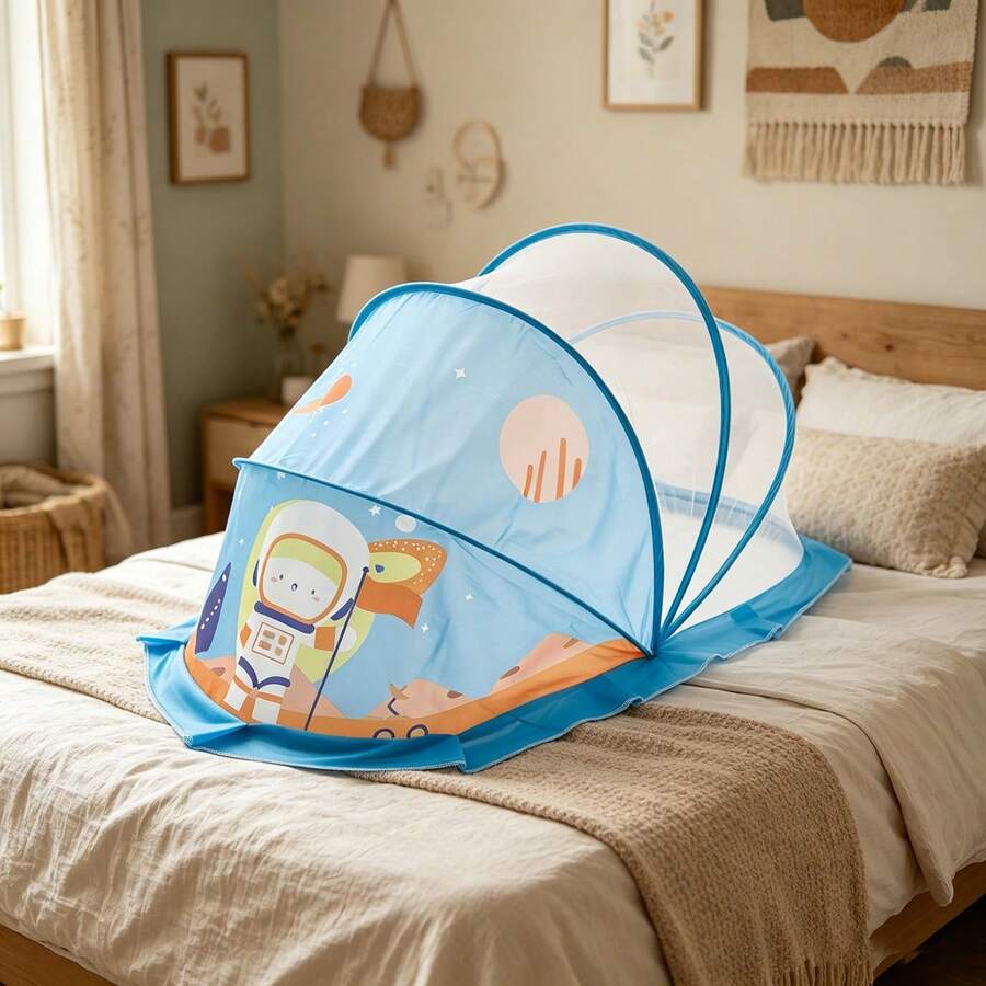Foldable Baby Mosquito Net Adorable Cartoon Pattern Portable Mosquito Shield For Travel Home Daily Use - Blue - View 1