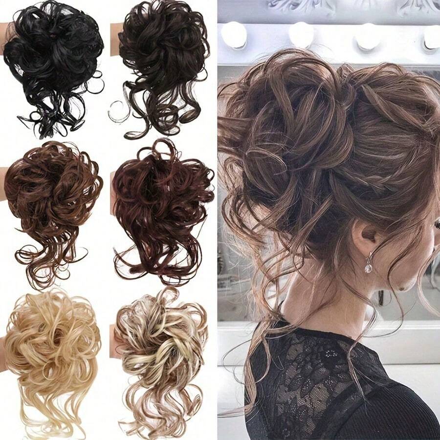 1pc 8 Inch Synthetic Curly Donut Bun Elastic Hair Tie Messy Bun Hair Piece Wig Hair Accessory - Multiple Styles - View 1
