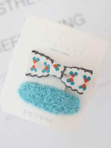 Retro Scalloped Edge Floral Ribbon Bow Combo Hair Clips, Soft Curly Fuzzy Plush BB Hair Pins, Neutral Tone Aesthetic Hair Decor Accessories - Multicolor - View 14
