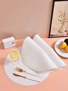 4-Piece Round Placemats, Washable, Heat-Resistant, Non-Slip, Suitable For Restaurant Kitchens, Indoor Weddings, Holiday Parties, And Outdoor Use. - White - View 6