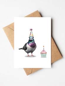 1pc "Party Pigeon" Funny Pigeon Birthday Card With Envelope – Watercolor Bird Lover Design – Humorous Joke Greeting For Bird Lovers – Blank Inside - View 10
