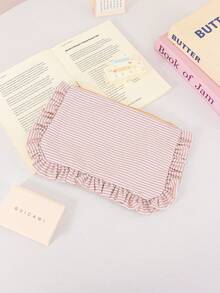Korean Ins Cosmetics Bag Seersucker Striped Makeup Bag Ruffle Decor Make Up Bag Multi Color Zipper Cosmetic Storage Pouch Portable Travel Wash Bag - Multicolor - View 16
