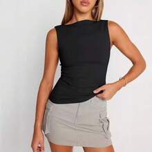 European-American Style Sleeveless Square Neck Camisole For Women - 軍綠色100 - 查看 2