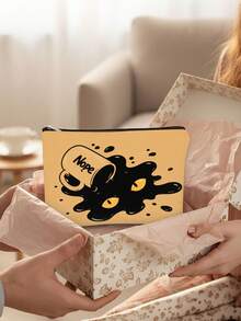 Tsundere Black Cat "Nope" Coffee Cup Makeup Bag, Funny Cat Print Zipper Storage Pouch, Portable Cosmetic Creative Gift - Multicolor - View 6