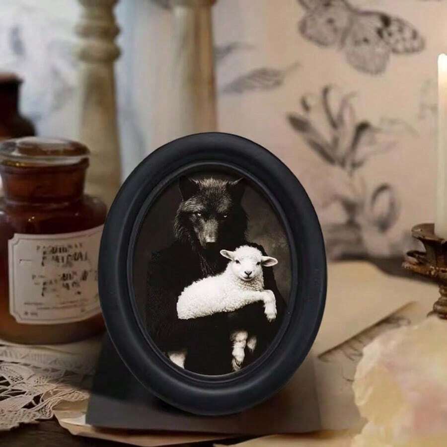 1pc 3D Black Oval Vintage Photo Frame, No Drilling Required, Detachable And Replaceable Picture, Suitable For Home Decor, Holiday Decor, Office Decor, Bohemian Style, Exquisite Wall Art Decoration