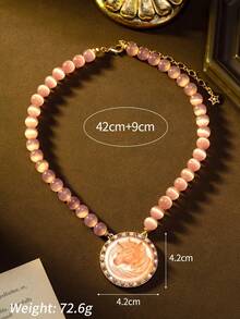 Vintage European-American Unicorn Carved 3D Design Niche Personalized Luxury Elegant High-End Fashion Jewelry Necklace, Earrings And Brooch, Suitable For Evening Party, Wedding, Ball, Theme Party, Daily Commute, Formal Occasions, Essential Eye-Catching Accessory To Create A Noble Atmosphere Look - Pink - View 5