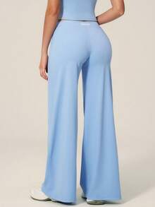 TimeOff 1 pièce Pantalon large fluide de couleur unie pour femmes - Bleu azur - Voir 10