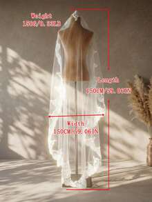 1pc Lace Bridal Veil Without Comb, Elegant Veil Suitable For Wedding Dress, Church Wedding Headpiece - Milky - View 8