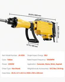 Demolition Jack Hammer, 2200W 1350 BPM Jack Hammer Concrete Breaker, Heavy Duty Electric Jack Hammer 4pcs Chisels Bit With Gloves, 360° Swiveling Front Handle For Trenching And Breaking Holes - Yellow - View 12