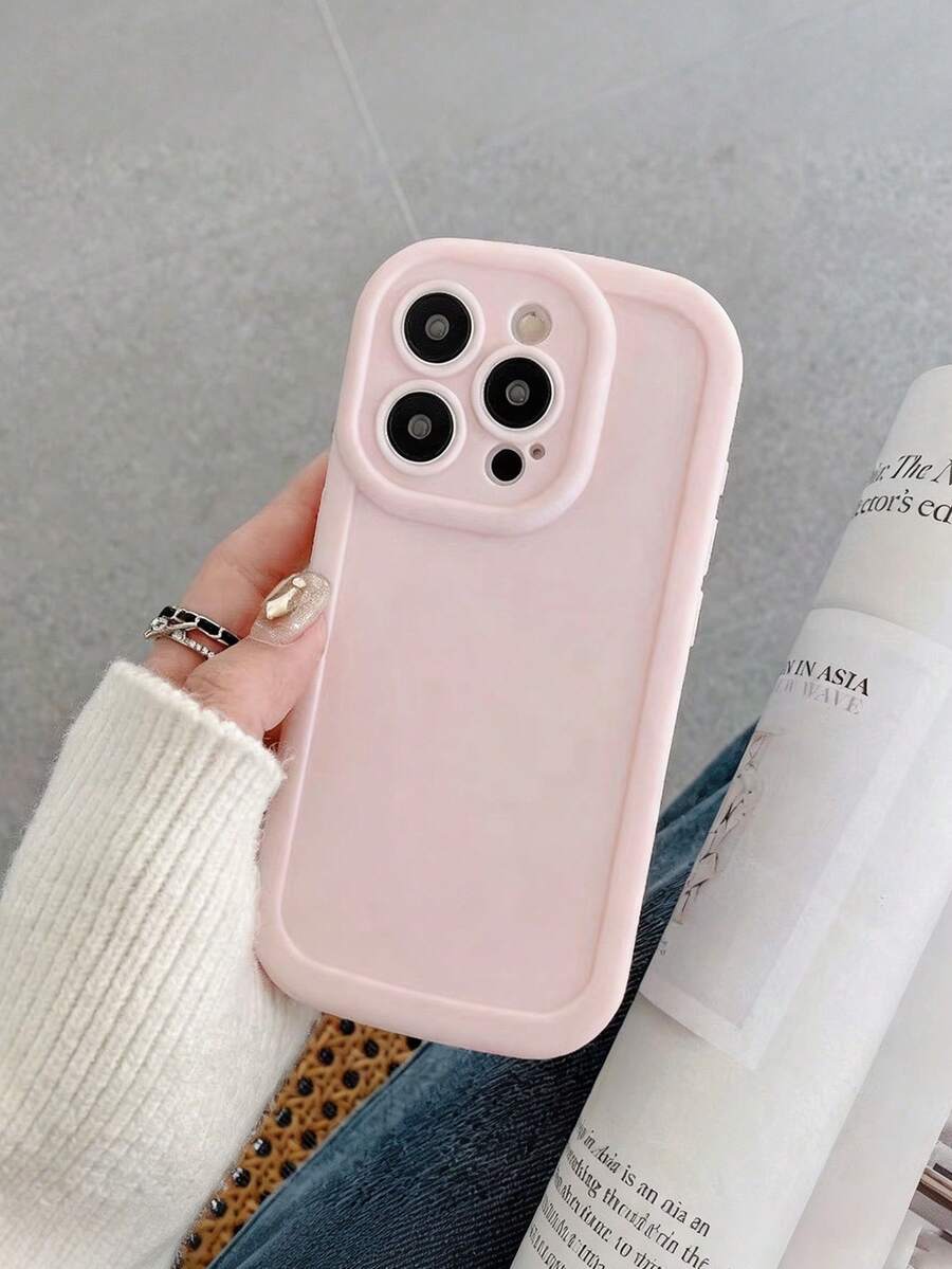 1pc Pink Solid Color Puff Phone Case, Precise Cutouts, Shockproof Protective Shell | Compatible With IPhone 17 Pro Max/17/16/15 Pro Max/14 Plus And All Series | Birthday Holiday Gift - Pink - View 1