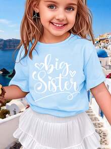 Simple, Comfortable And Sweet T-Shirt For Girls With A "Big Sister" Letter Print. - Burgundy - View 6