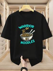 2026 Men's Clothing Plus Size T-Shirts For Men With 100% Warrior And Noodle Print, Crew Neck, Short Sleeve, Comfortable And Casual Summer T-Shirt - 黑色 - 查看 1