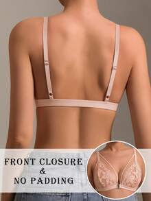 1pc Wireless Lace Front Closure Bra For Women - Pink - View 3