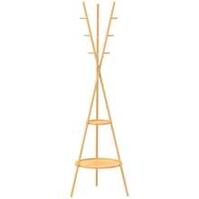 Freestanding Coat Rack With 9 Hooks And 2 Shelves For The Entrance, Natural Finish. - 原木色 - 查看 8