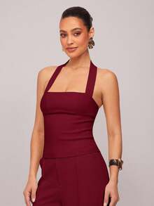 Camisola  para Mujer, de Color Sólido, con Cuello Halter y Espalda Descubierta, para Verano - Albaricoque - Ver 14