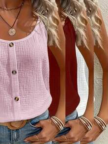 Camiseta sin mangas elástica y cómoda de talla grande, perfecta para estar en casa, viajar o ir de vacaciones.Tirantes ajustables. - Rosa + Rojo + Blanco - Ver 1