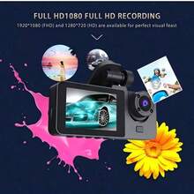 Kamera Dasbor 3 Lensa dengan Penglihatan Malam, Kamera Depan dan Interior 3 Arah 1080P, DVR Mobil Sudut Lebar, Layar IPS 2.0 Inci, Mode Parkir Sensor Gerak 24 Jam, Dilengkapi Kartu Penyimpanan 32GB, Kapasitas Baterai 150mAh - 32GB - View 7