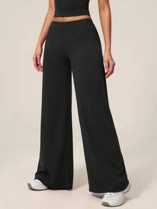 TimeOff Women's 1pc Solid Color Draped Wide Leg Pants - Black - View 9