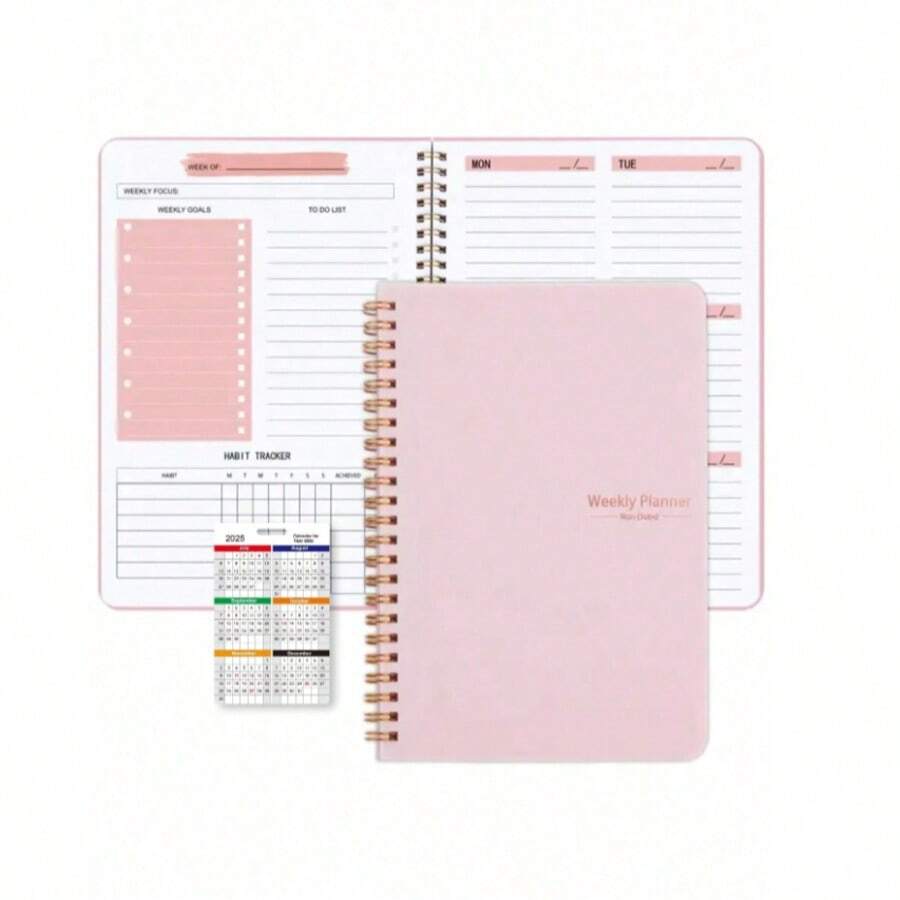 1 Spiral Bound Undated Weekly Planner Notebook With Habit Tracker And Goal Layout, Lightweight Soft Daily Planner Journal, Elegant Office Stationery, Thoughtful Teacher's Day Commemorative Gift, Daily Organization And Holiday Gift - Multicolor - View 1