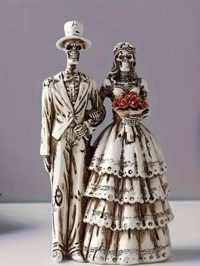 1pc Resin Skull Couple Figurine - Creative DIY Desktop Decor, Suitable For Halloween And Day Of The Dead Eternal Love Skull Statue - Perfect For Home And Office, Halloween, Christmas, Valentine's Day Gift