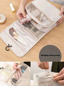 Multifunctional Hanging Makeup Bag/Storage Bag, Large Capacity, Easy To Carry, Perfect Christmas Holiday Gift, Bohemian Style - Beige - View 6