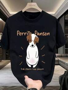 Camiseta de hombre 100% algodón con estampado de perro lindo, perfecta para amantes de mascotas. Tallas SML XL XXL XXXL. Ropa casual, idea de regalo. Verano, ligera y transpirable, camiseta - Negro - Ver 1