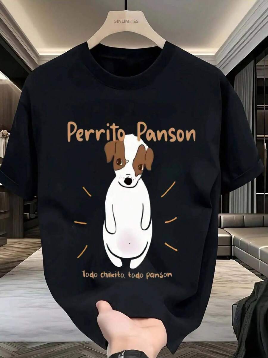 Camiseta de hombre 100% algodón con estampado de perro lindo, perfecta para amantes de mascotas. Tallas SML XL XXL XXXL. Ropa casual, idea de regalo. Verano, ligera y transpirable, camiseta - Negro - Ver 1