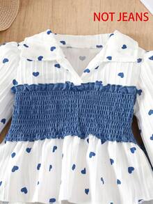 Galaxy Graffiti Autumn Fashion Outfit 4-7 Years Old Girls Set Spring Autumn New Sweet Heart Print Color Block Pleated Waist Long Sleeve Top & Flared Leg Pants Fashionable Stylish Suit Suitable For Daily Casual Weekend Outings Spring Autumn Season Matching - Blue - View 7