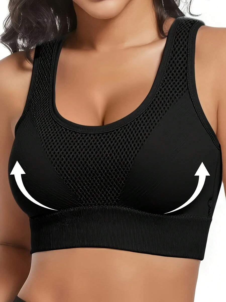 Seamless, Wire-Free Casual Sports Bra With Ruching And A Pretty Back, Shock-Absorbing, Ideal For Running, Yoga, Fitness And Everyday Wear. - Black - View 1